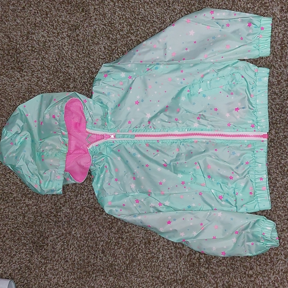 Teal and Pink Hooded Pink Platinum Rain Jacket